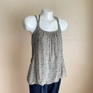 Myth NYC Size Small Floral Lightweight Layered Tank Top Moss Green Halter Tie